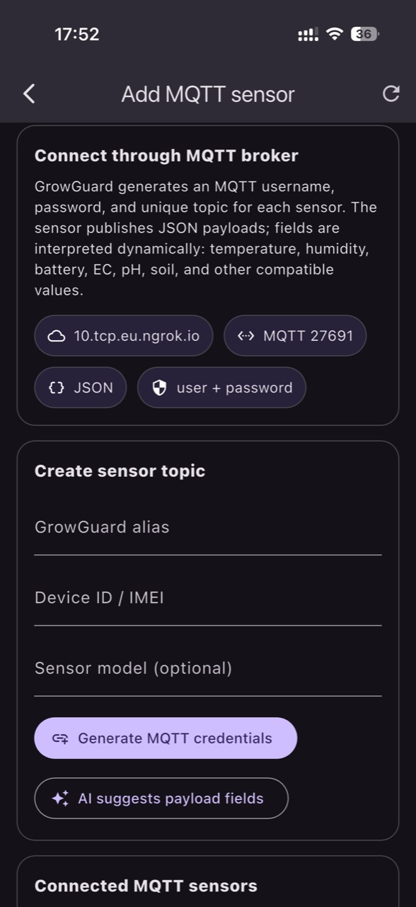 Add MQTT sensor with dedicated topic and credentials