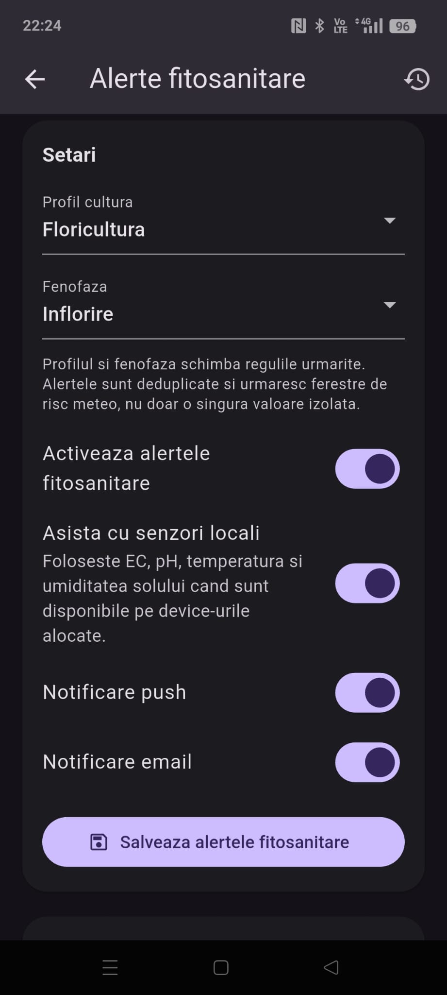 Ecran GrowGuard pentru alerte fitosanitare