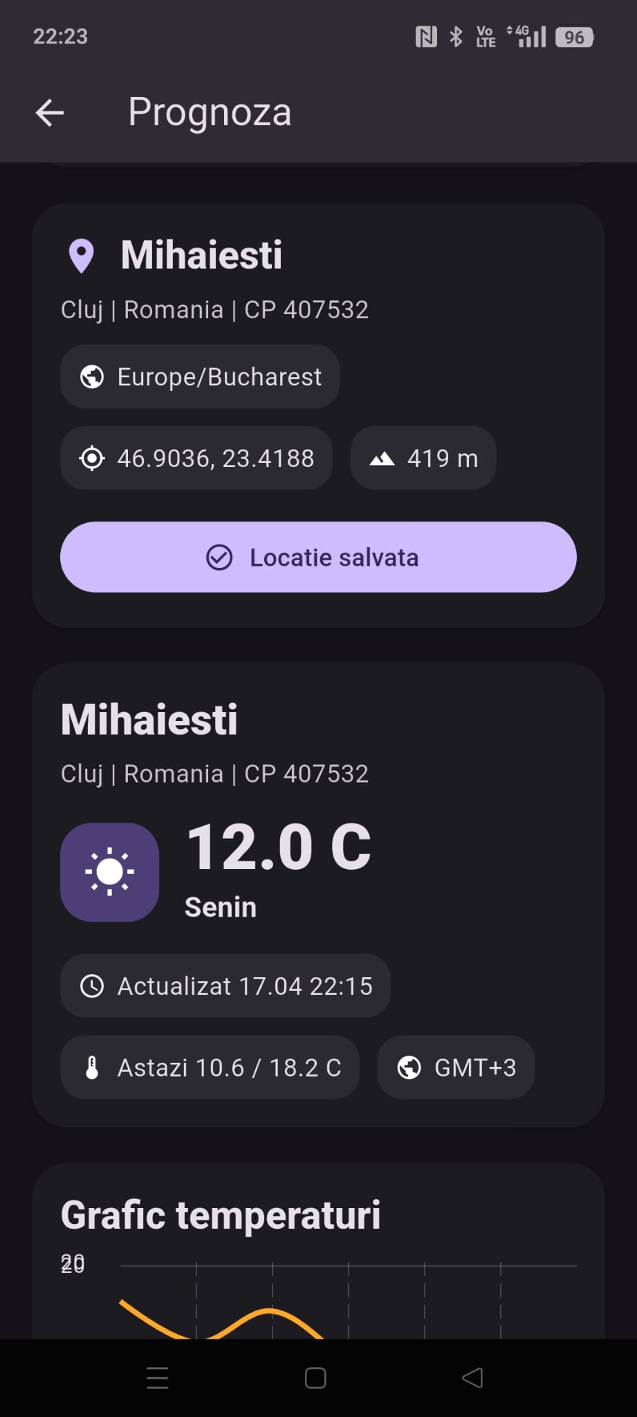 Setarea locatiei pentru prognoza meteo in GrowGuard